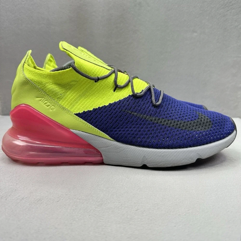 Nike Air Max 270 Flyknit Mens Size 11.5 Shoes Regency Purple Volt Casual Sneaker